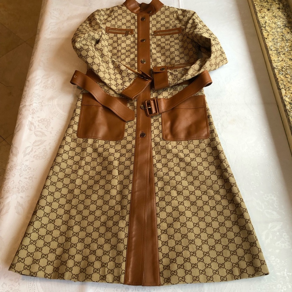 Gucci Canvas/Leather GG Classic Trench Coat Beige/Ebony Women's Size 40(M) - Picture 12 of 16